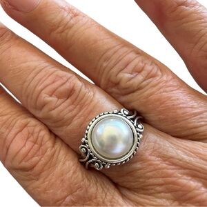 Vintage Style Pearl Silver Plated Ring